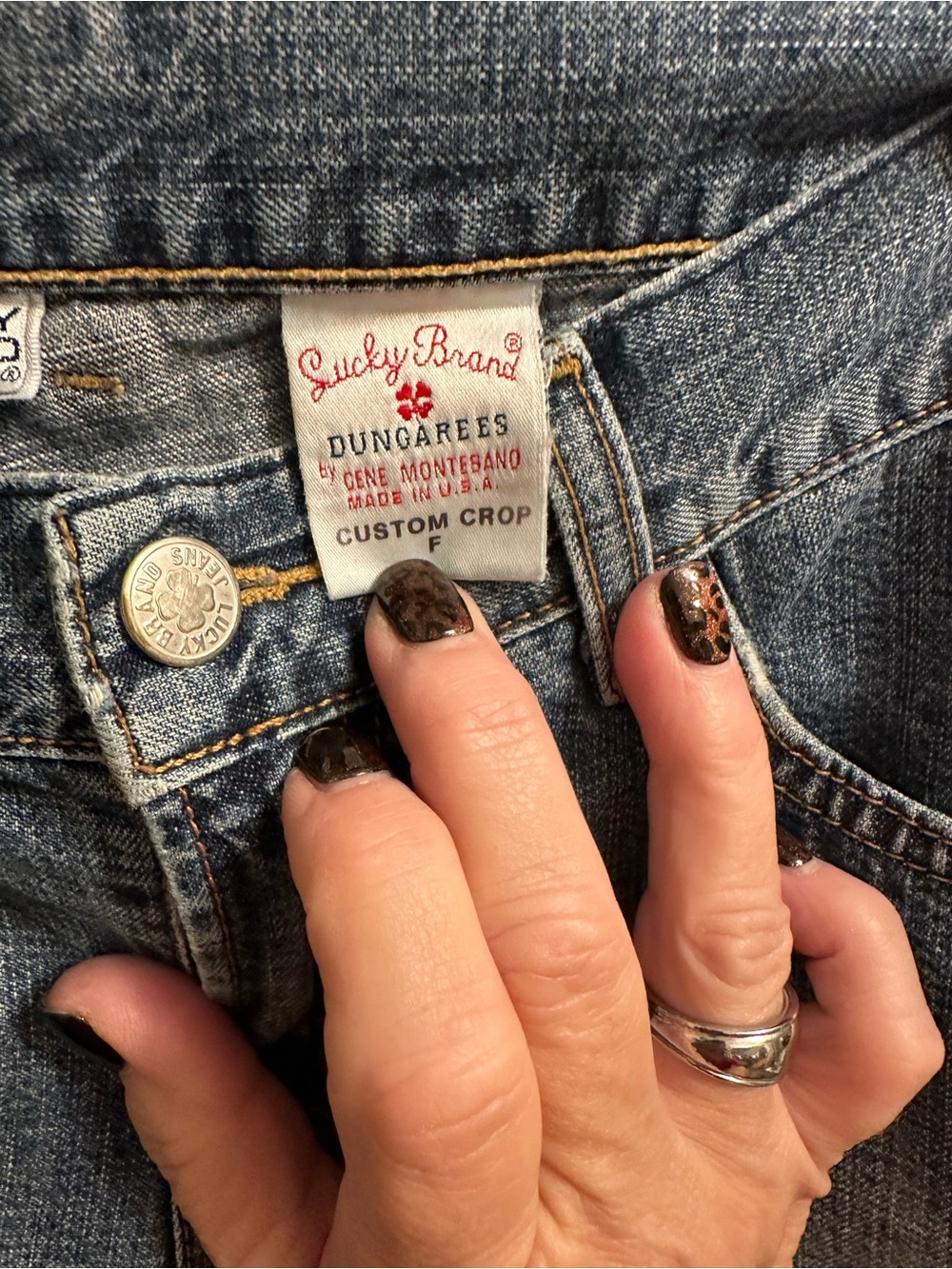 #289 Lucky Brand Blue Denim Custom Crop Dungarees - Stonewash Blue